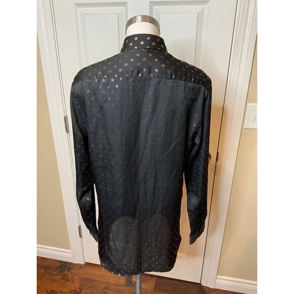 Zara Black Slim Fit Gold Polka Dot Long Sleeve Blouse, Size M - Picture 5 of 6